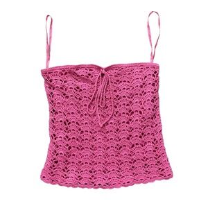 Lilly Pulitzer Tank‎ Top Womens XS Pink Crochet Lace Overlay Lined Summer Boho